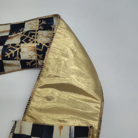 MACKENZIE-CHILDS 3 (Three) Yards Wired Ribbon Buffalo Check Gold Snowflake 4" - Picture 6 of 7